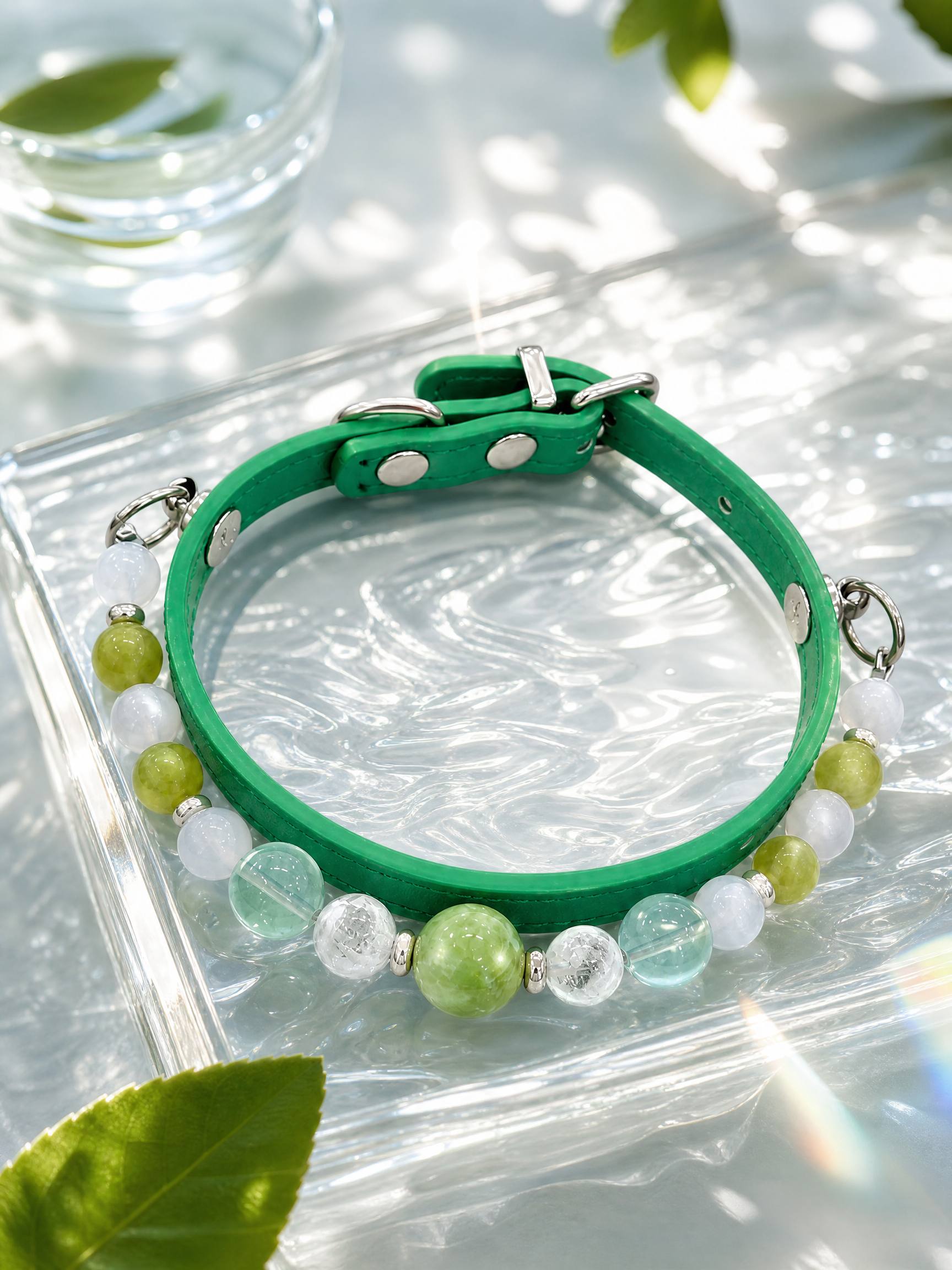 KINLUME Forest Veil natural crystal and cowhide pet collar product view