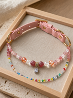 KINLUME Strawberry Aura natural crystal and cowhide pet collar product view
