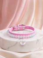 KINLUME Moonlit Rose natural crystal and cowhide pet collar product view