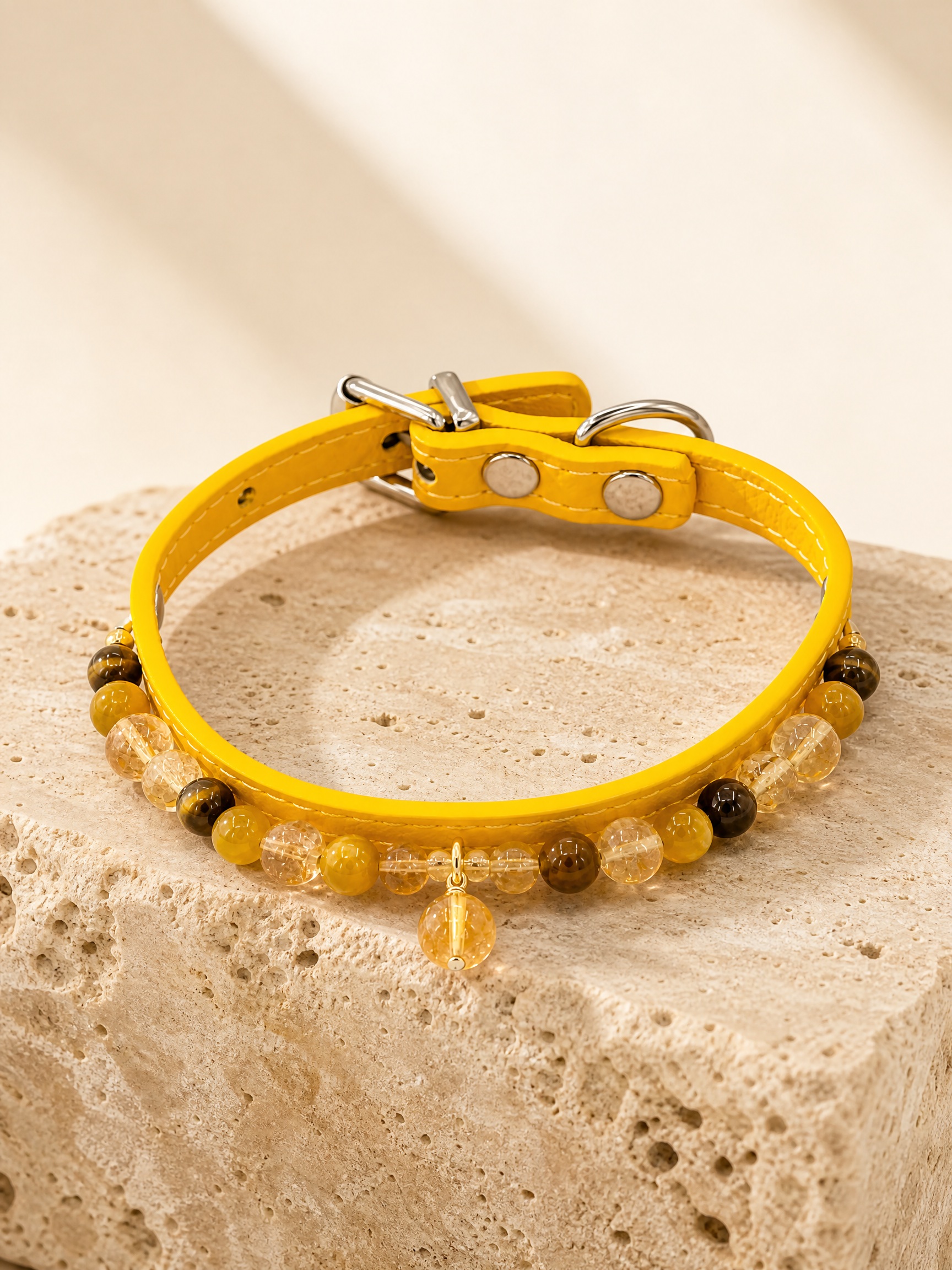 KINLUME Solar Radiance natural crystal and cowhide pet collar product view