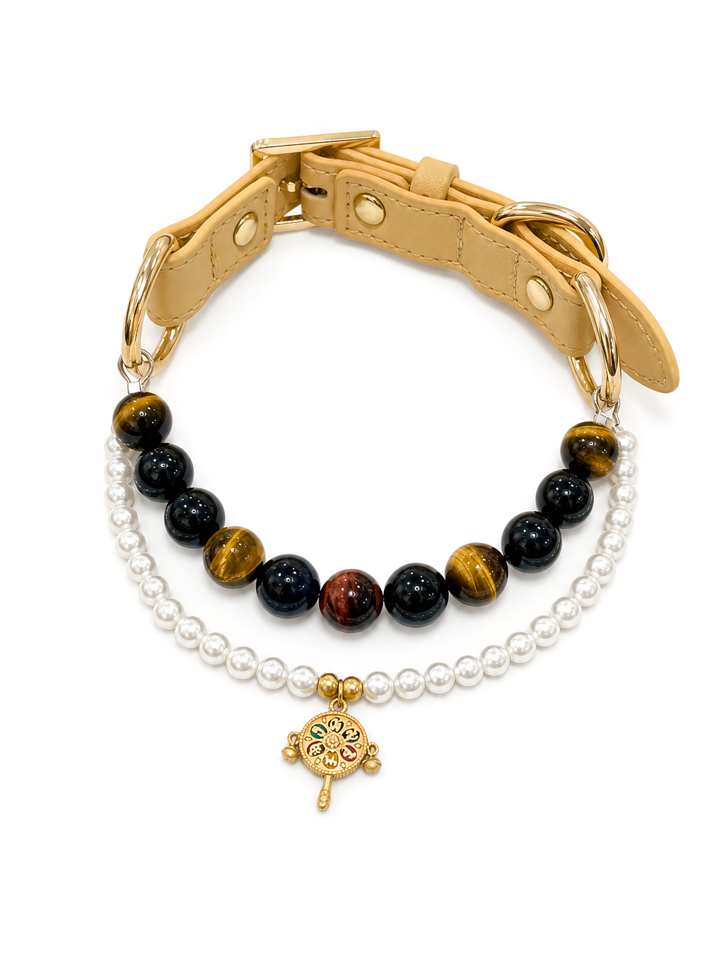 KINLUME Nomad King natural crystal and cowhide pet collar product view