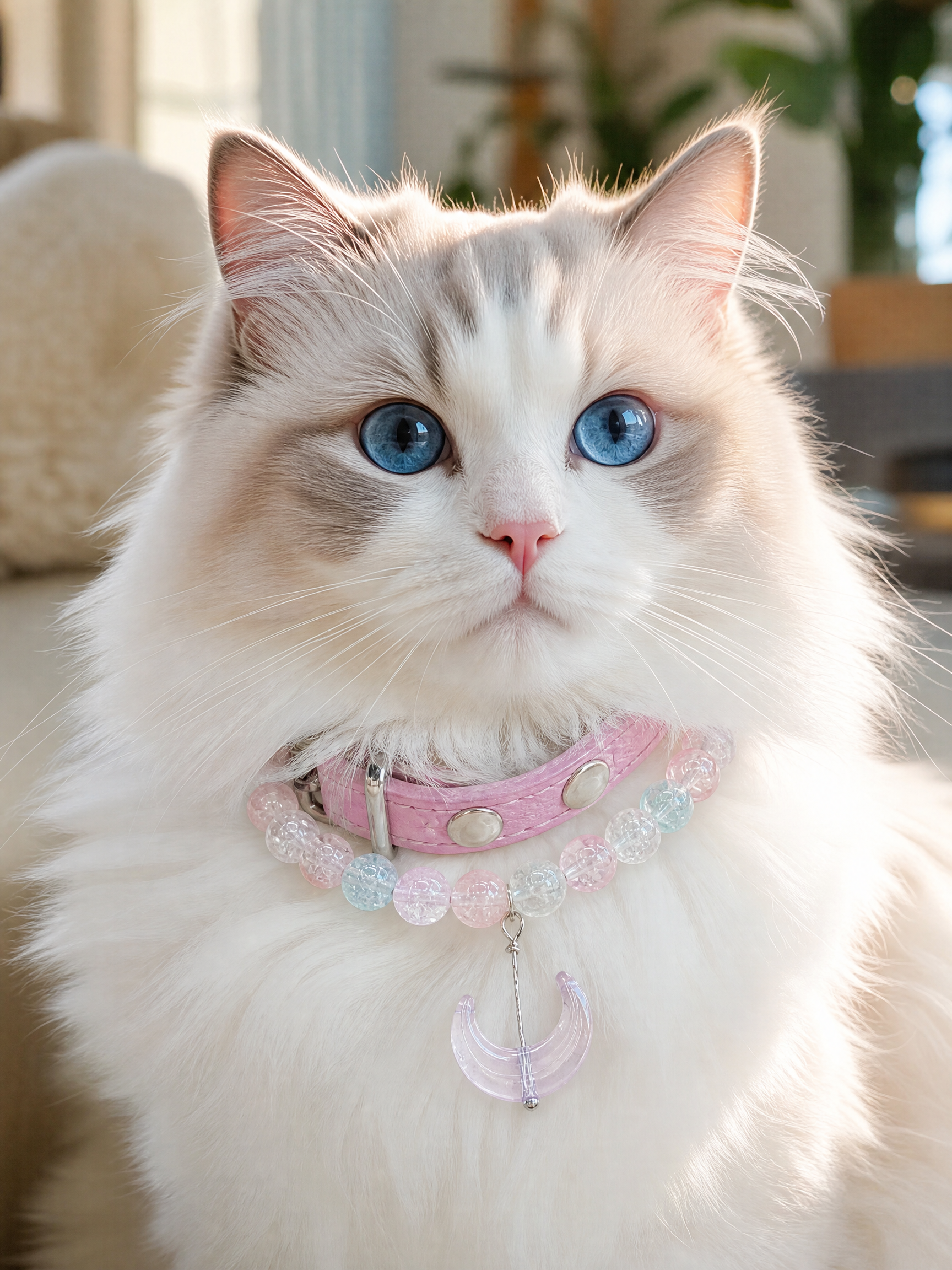 Pet wearing the KINLUME Moonlit Rose handmade natural crystal collar