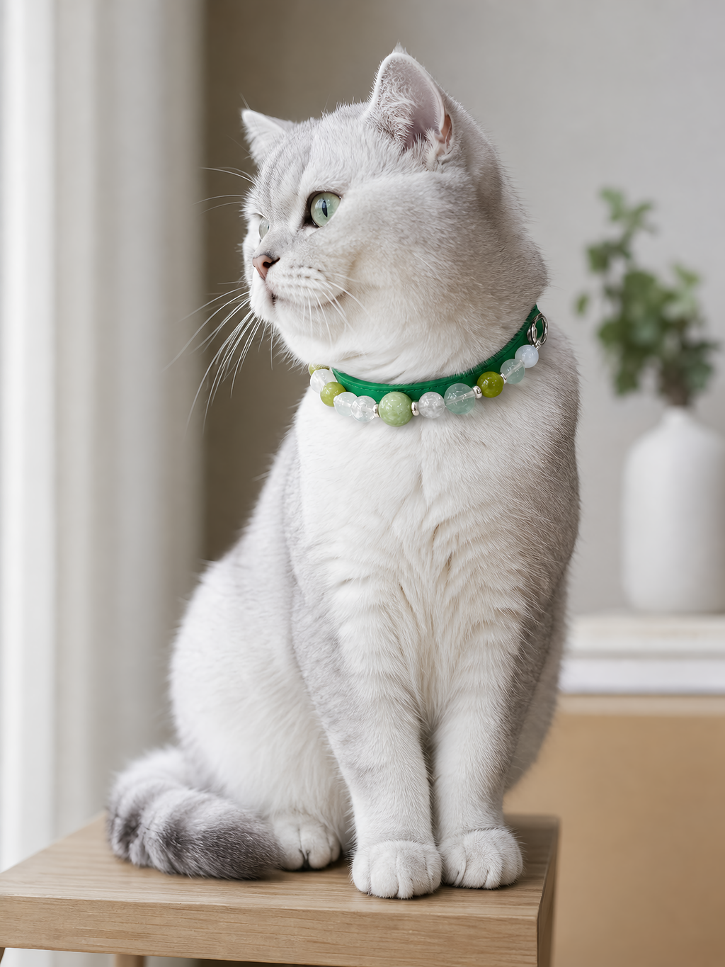Pet wearing the KINLUME Forest Veil handmade natural crystal collar