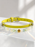KINLUME Lime Sorbet handmade natural crystal and cowhide pet collar detail
