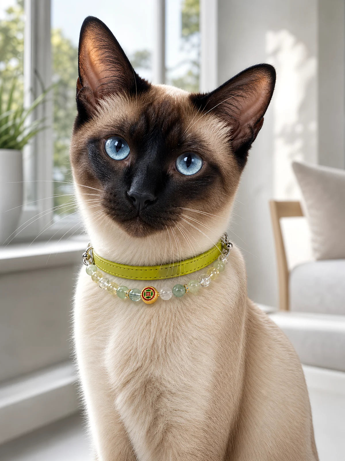 Lime Sorbet — Handmade Prehnite, Fluorite & Cowhide Pet Collar
