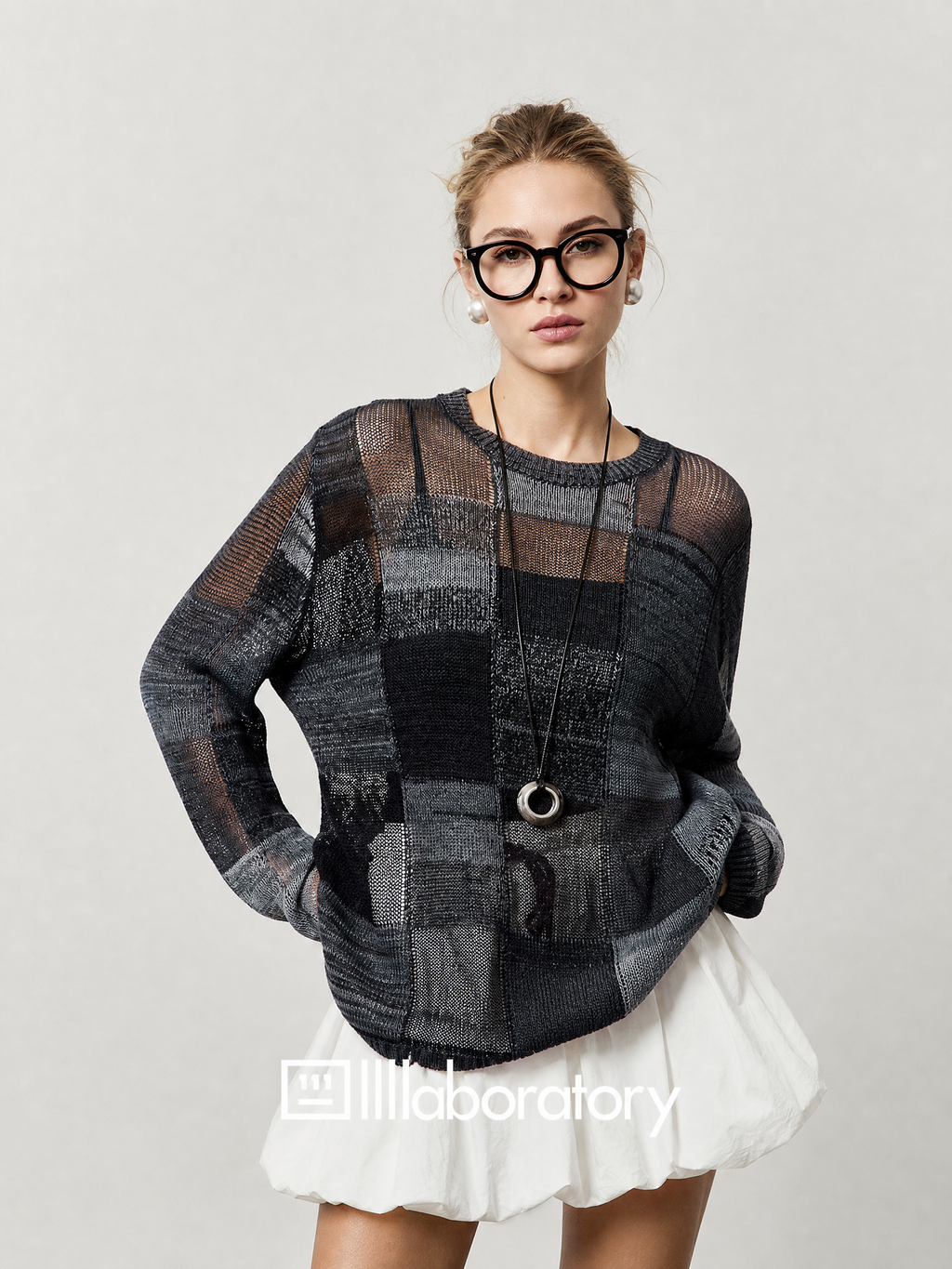 Color-Block Sheer Knit Cover-Up — product image 3: A01