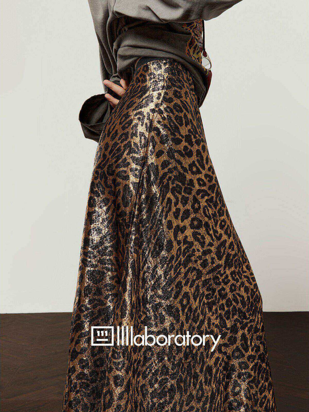 Gold Leopard A-Line Midi Skirt — product image 1: 主图_01