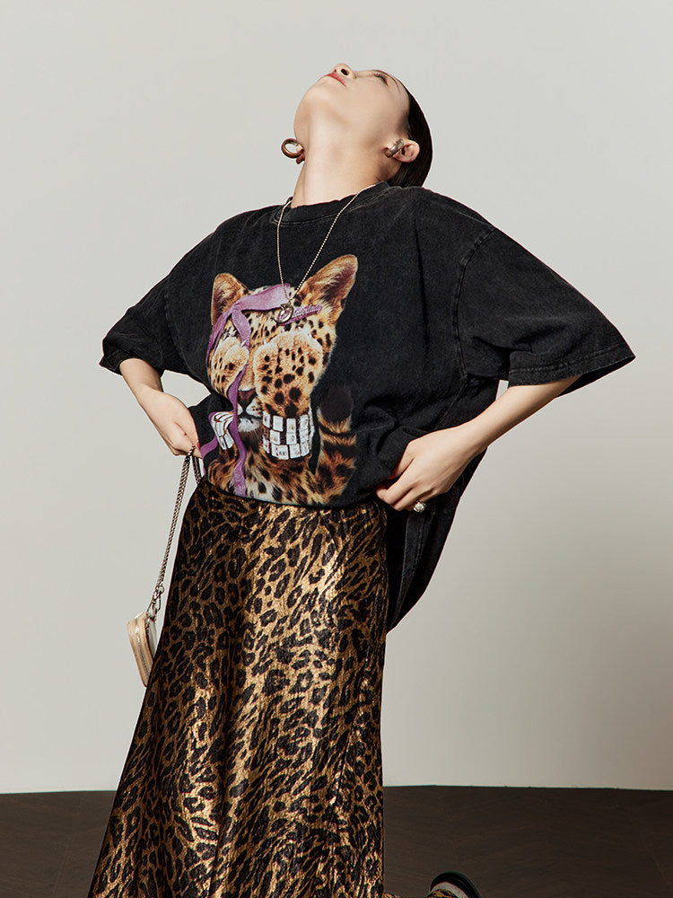 Gold Leopard A-Line Midi Skirt — product image 2: 主图_03