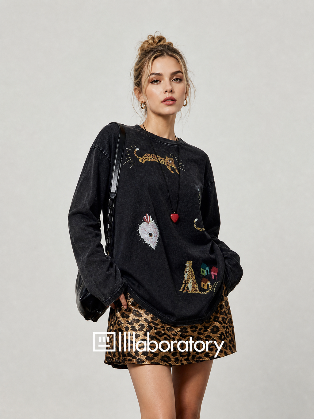 Leopard Garden Black Tee & Skirt — product image 9: A01