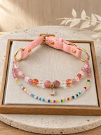 KINLUME Strawberry Aura handmade natural crystal and cowhide pet collar detail