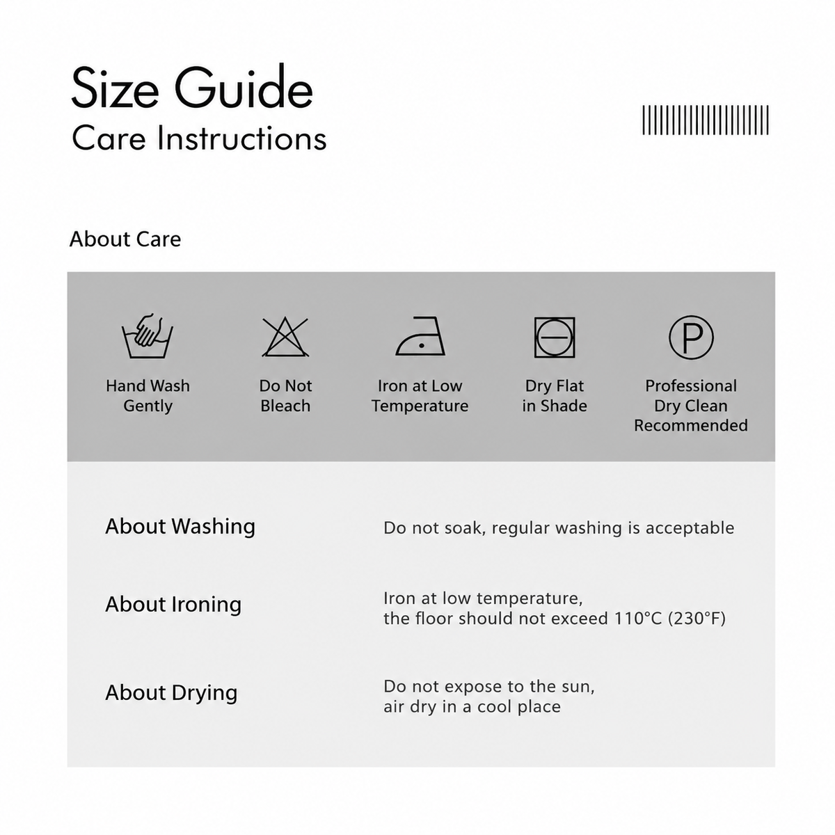English care guide for the printed tee and flocked skirt