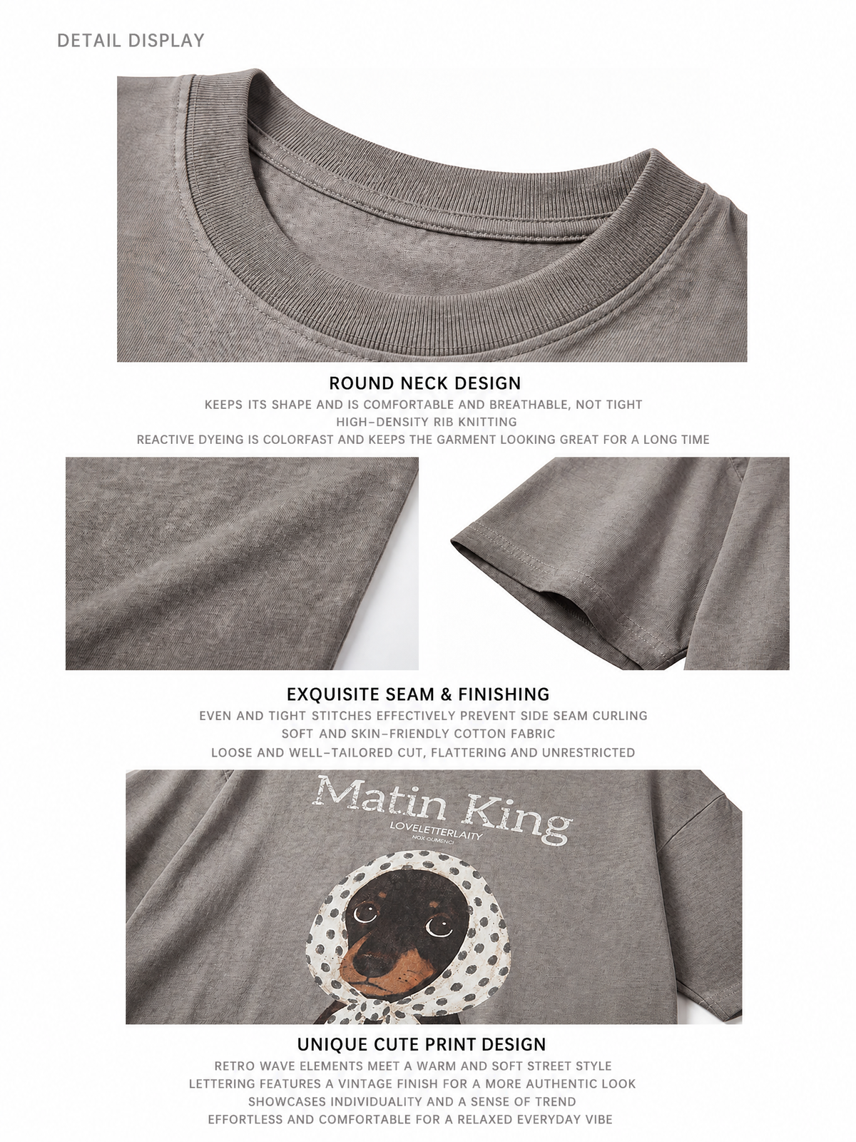 Round-neck, seam, washed-fabric and original pup-print detail guide