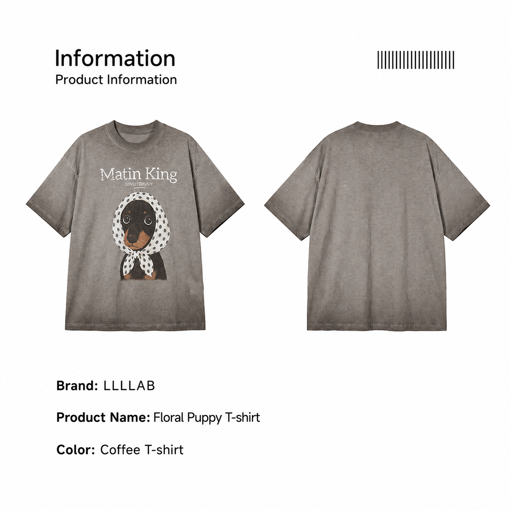 Front and back product view of the coffee-brown scarf-pup graphic tee