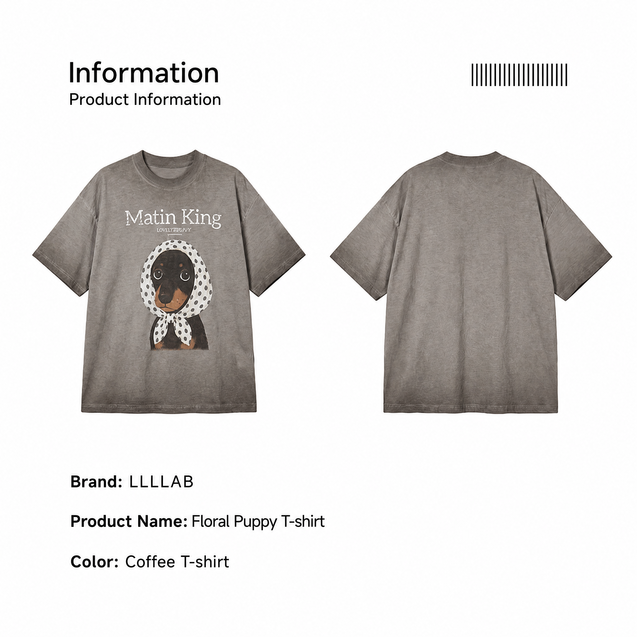 Front and back product view of the coffee-brown scarf-pup graphic tee