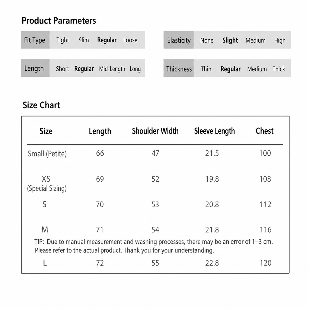 English measurement chart for the coffee-brown graphic tee in Petite through L