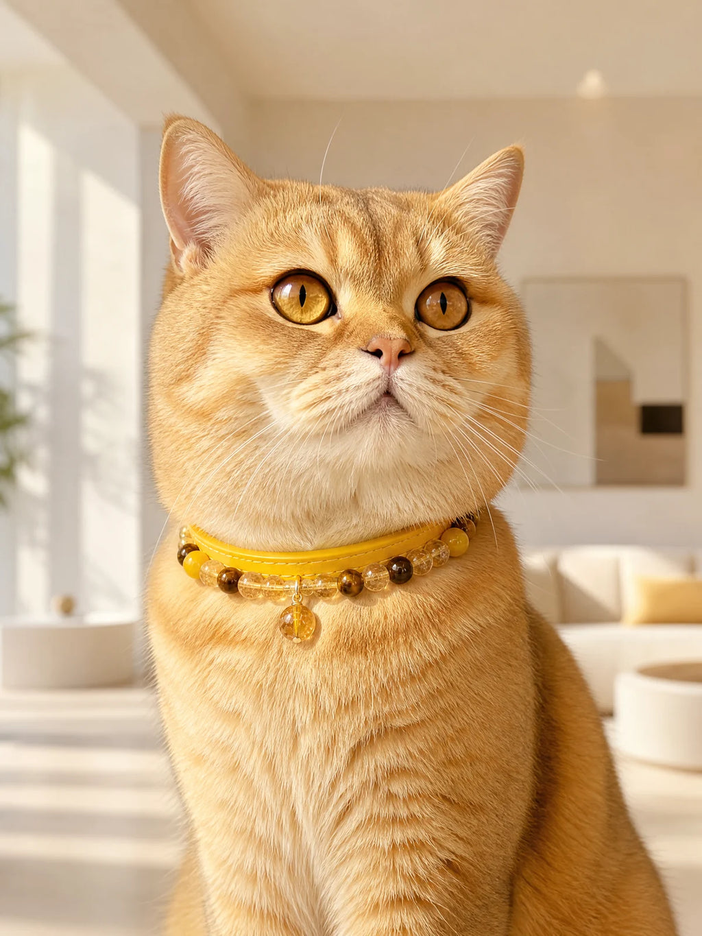 Pet wearing the KINLUME Solar Radiance handmade natural crystal collar