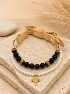KINLUME Nomad King handmade natural crystal and cowhide pet collar detail